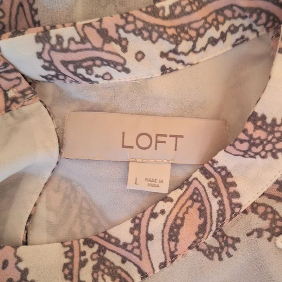 LOFT Paisley Lace Blouse - White and Pink LG *F - Picture 5 of 6